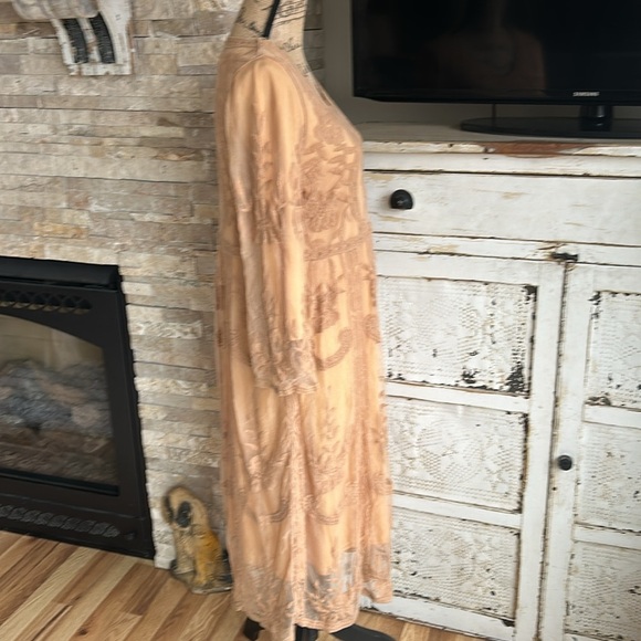 Orange Creek lined lace embroidered scalloped hem boho hippie dress tan/orange - Picture 9 of 16